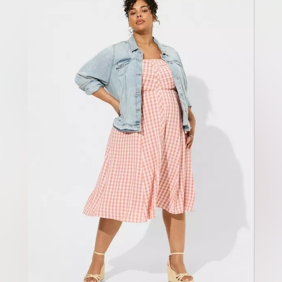 Torrid Pink Plaid Button-Up Dress - Picture 3 of 9